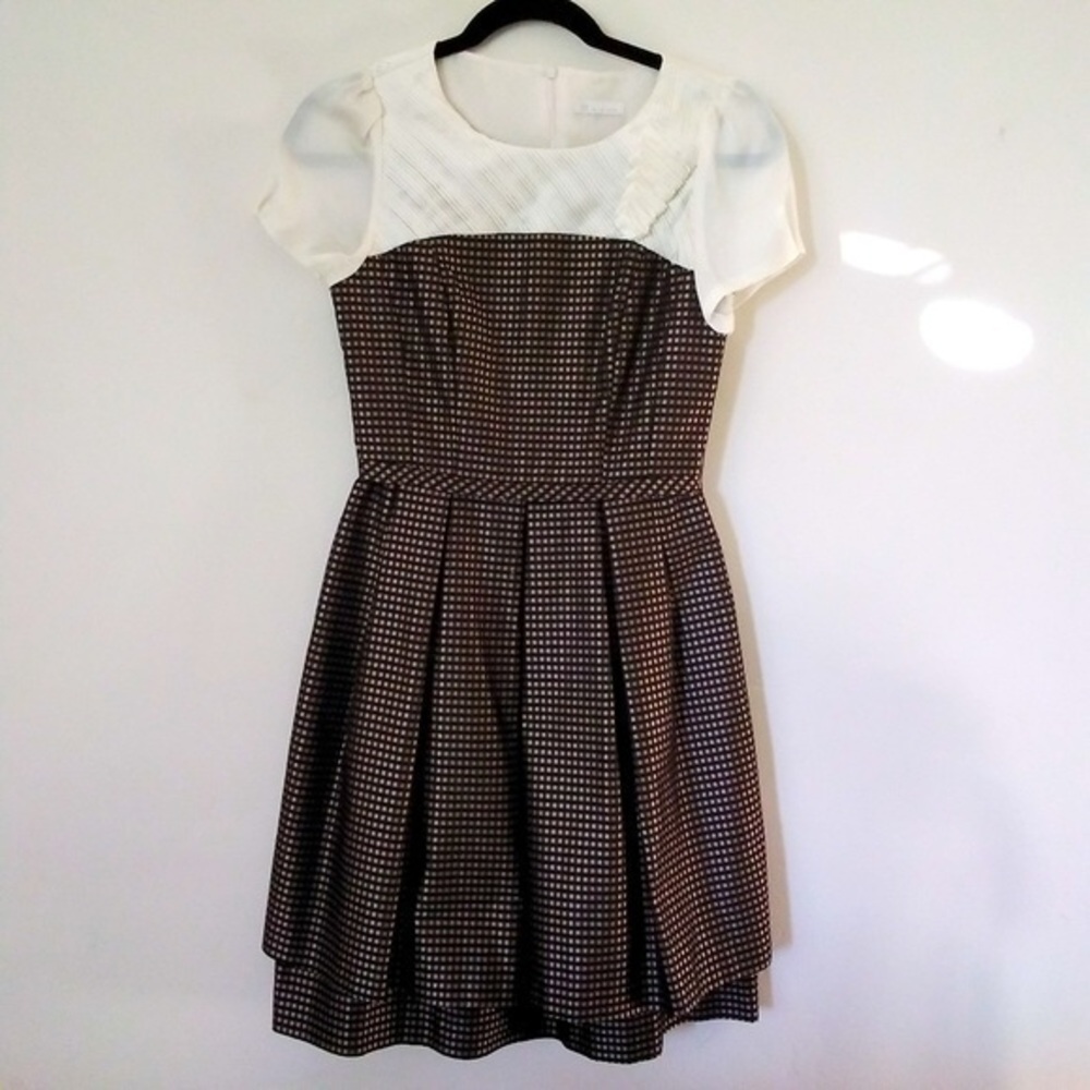 IT MICHAA pleated baby doll check print mini dress korean white black